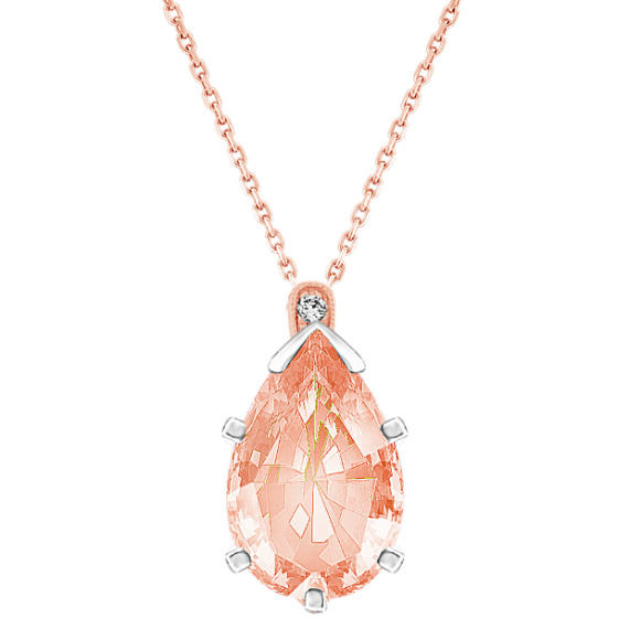 Diamond Accented Pendant for Pear Gemstone (20 in) with Pear Morganite