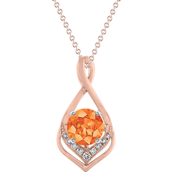 Infinity Diamond Pendant in 14K Rose Gold with Round Orange Sapphire