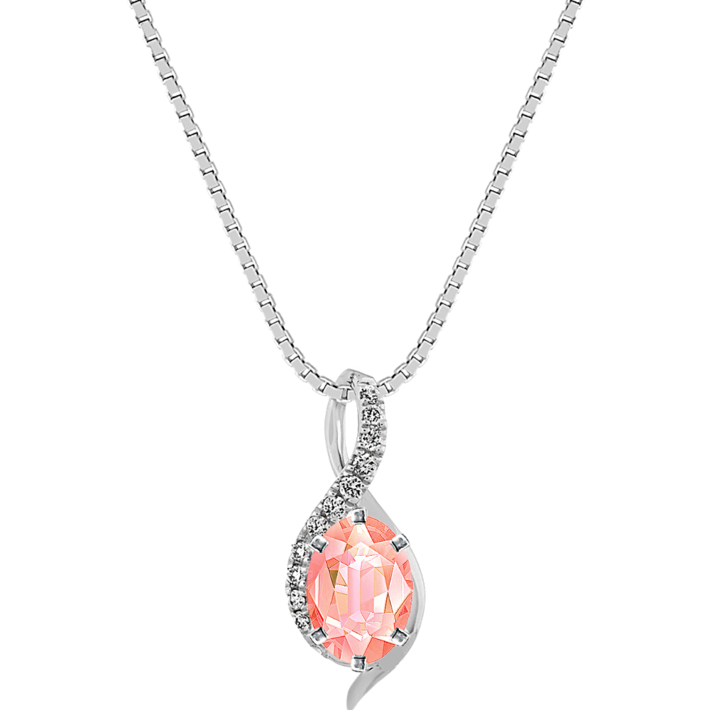 5.91 mm Peach Natural Sapphire Necklace in White Gold Shane Co