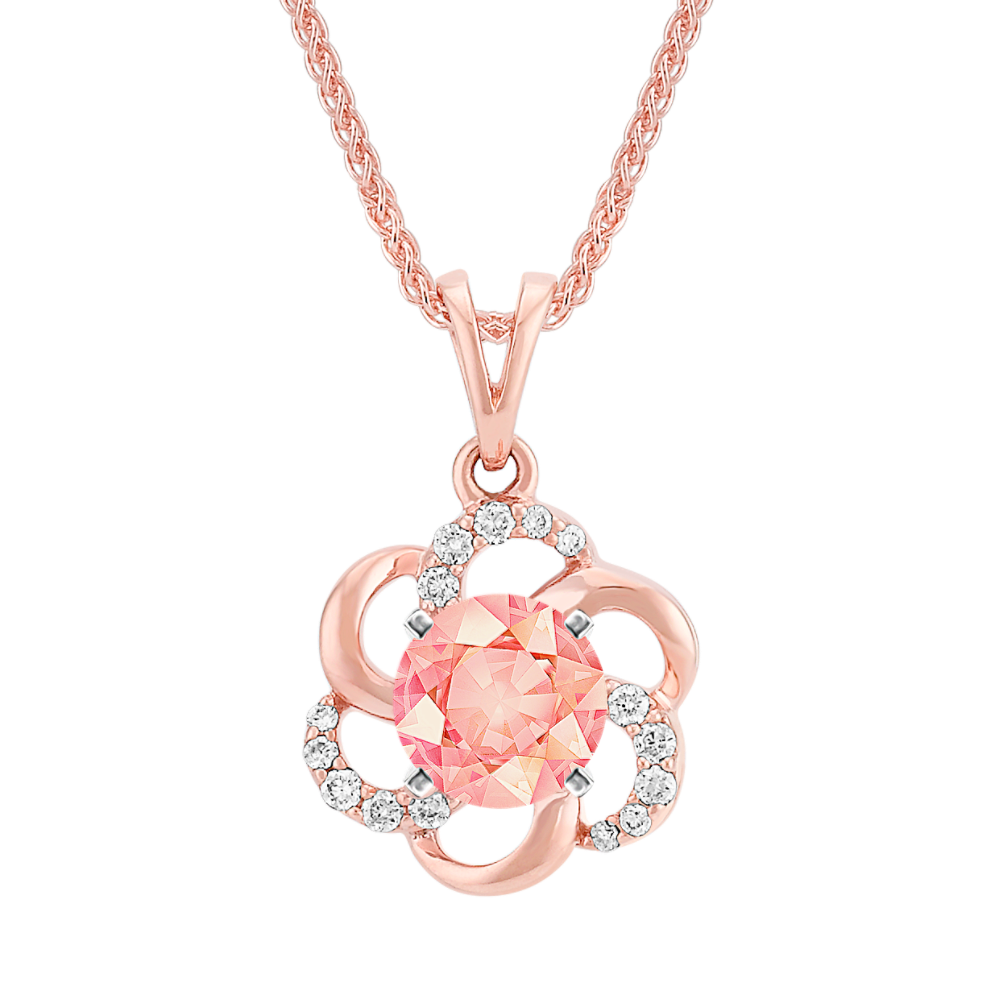 Swirl Floral Diamond Pendant for Round Gemstone (22 in)