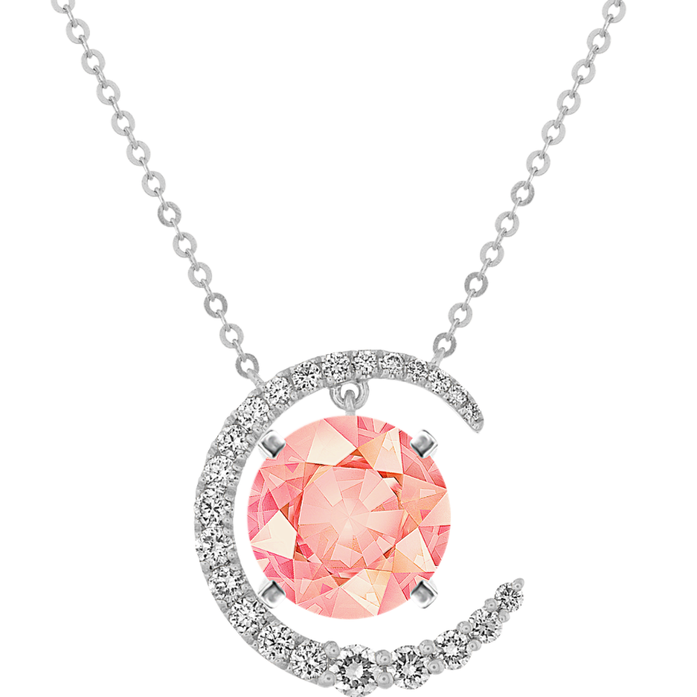 7.5 mm Peach Natural Sapphire Necklace in White Gold Shane Co