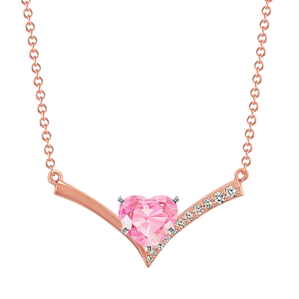 Diamond Necklace for Heart-Shaped Gemstone in 14k Rose Gold (18 in)