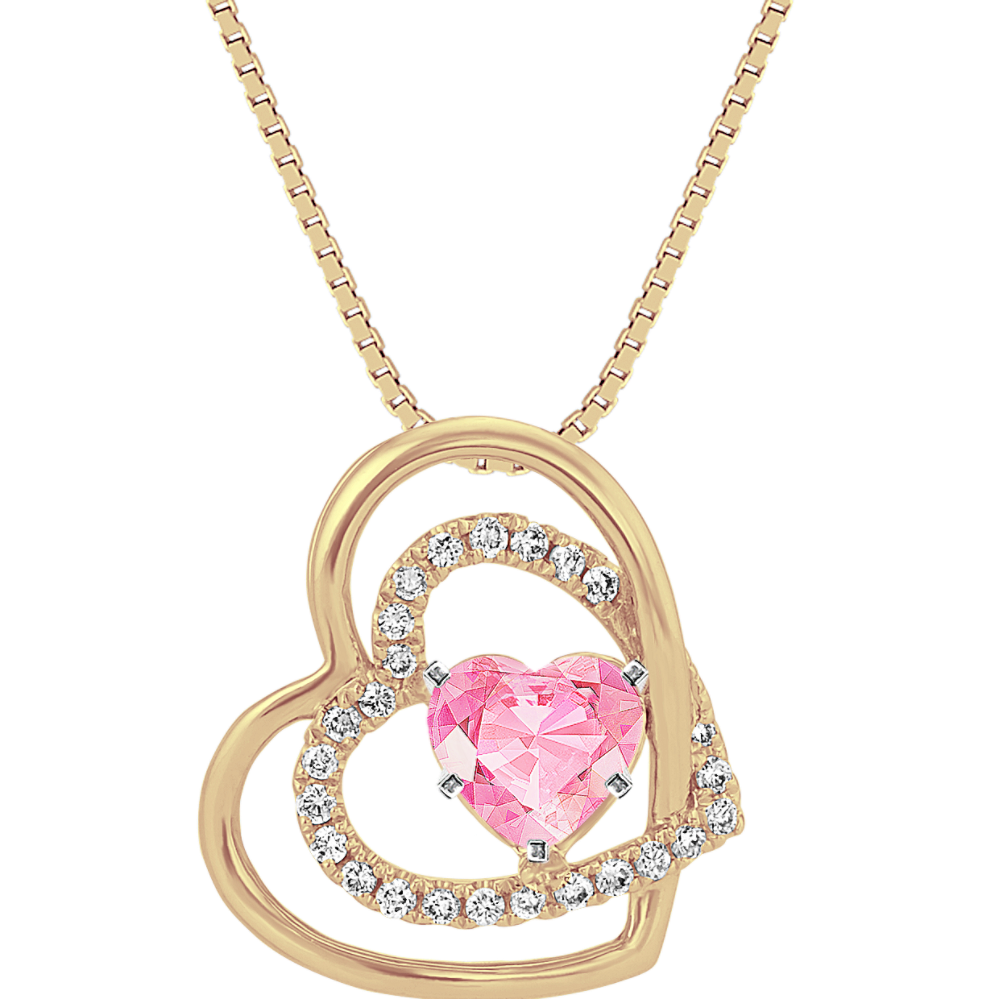 Round Diamond Hearts Pendant in 14k Yellow Gold (18'')