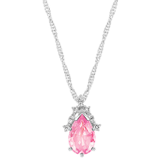 Diamond Dangle Pendant in 14k White Gold (18 in) with Pear Pink Sapphire