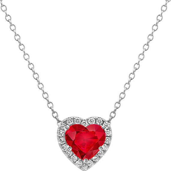 Diamond Heart-Shaped Pendant (22 in) with Heart Ruby
