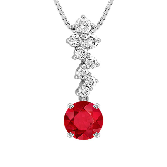 Round Diamond Pendant (18 in) with Round Ruby