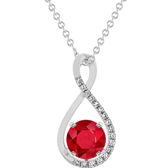 Diamond Accented Infinity Pendant (18 in) with Round Ruby