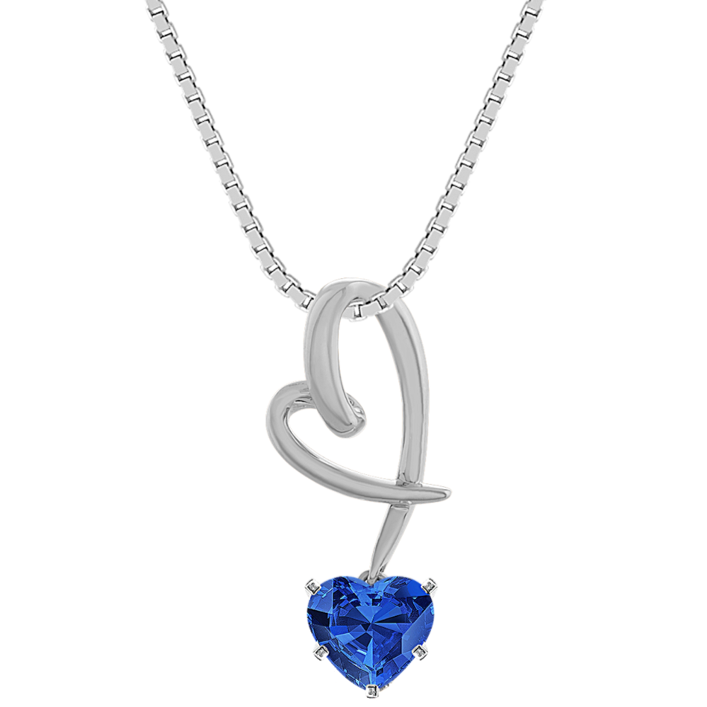 Dangle Heart Pendant in 14k White Gold (18'')