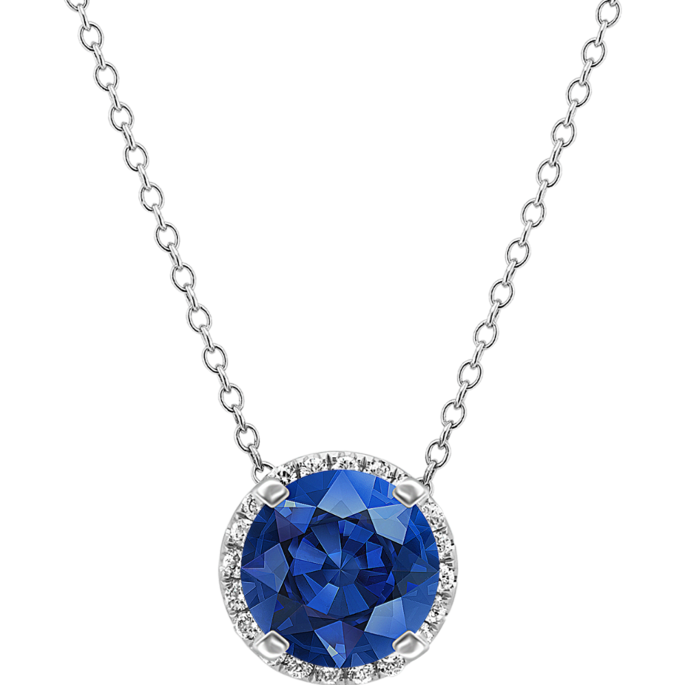 7.35 mm Traditional Natural Sapphire Necklace in White Gold