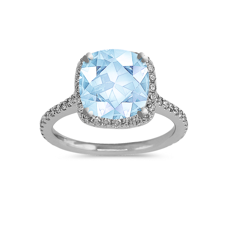 8.13 mm Natural Aquamarine Engagement Ring in White Gold