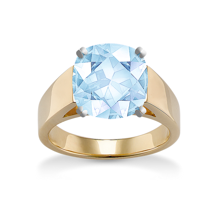 9.06 mm Natural Aquamarine Engagement Ring in Yellow Gold