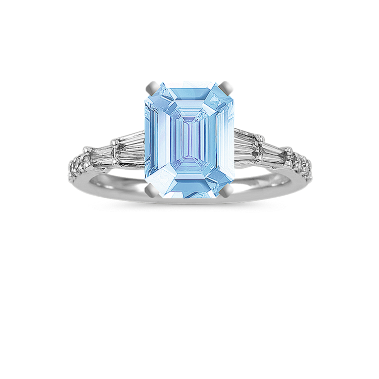 8.01 mm Natural Aquamarine Engagement Ring in White Gold