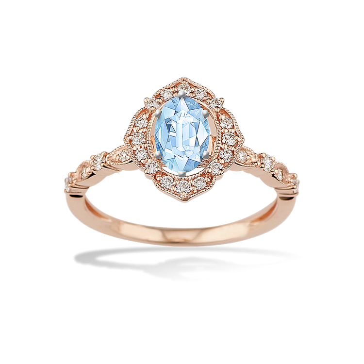 6.01 mm Natural Aquamarine Engagement Ring in Rose Gold