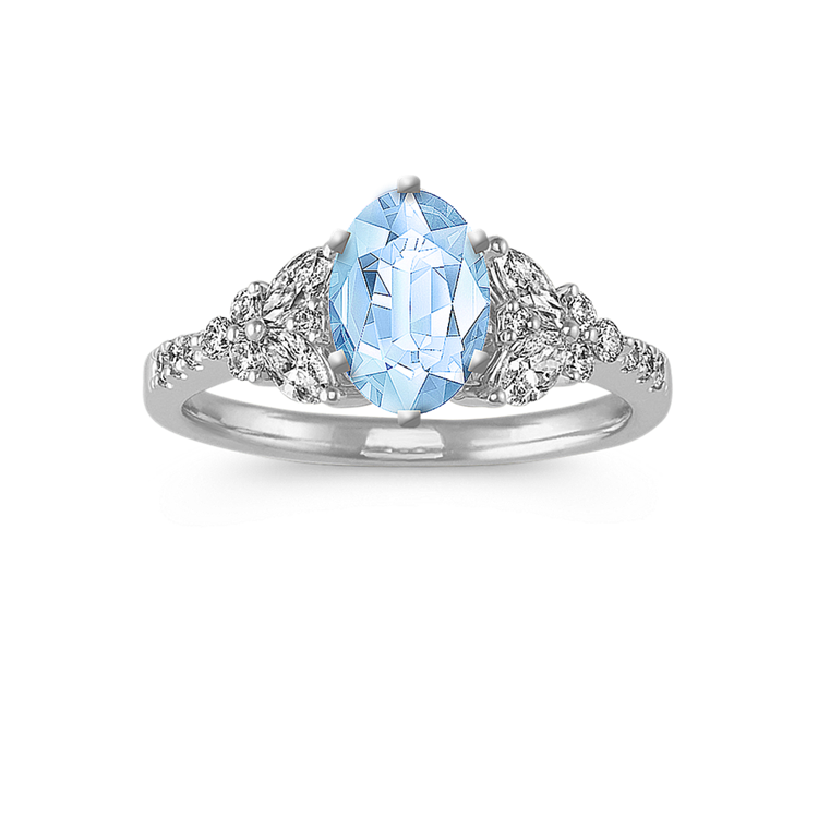 8.04 mm Natural Aquamarine Engagement Ring in White Gold 