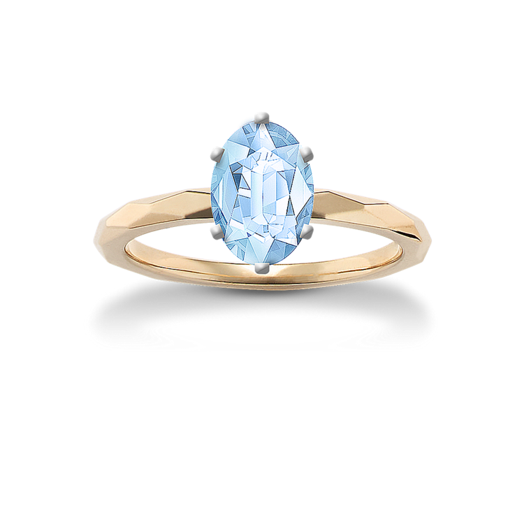 8.07 mm Natural Aquamarine Engagement Ring in Yellow Gold