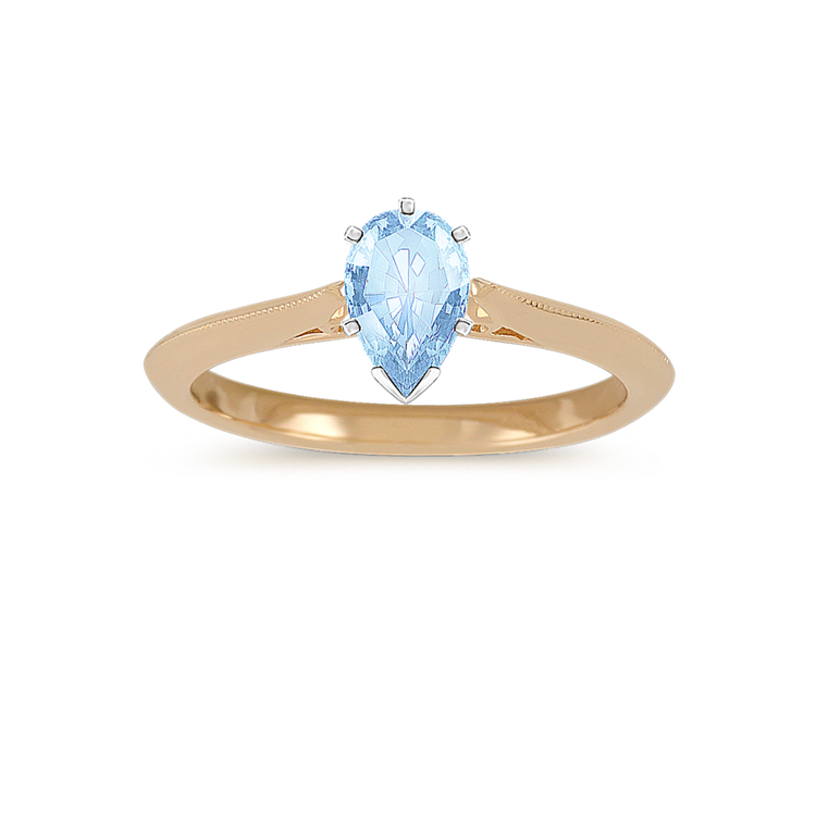 7.0 mm Natural Aquamarine Engagement Ring in Yellow Gold
