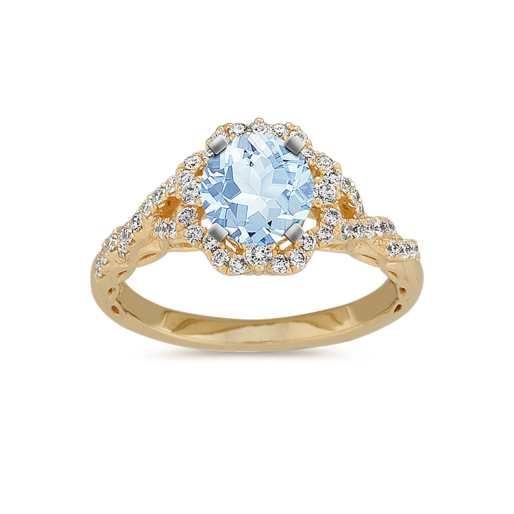 5.93 mm Natural Aquamarine Engagement Ring in Yellow Gold