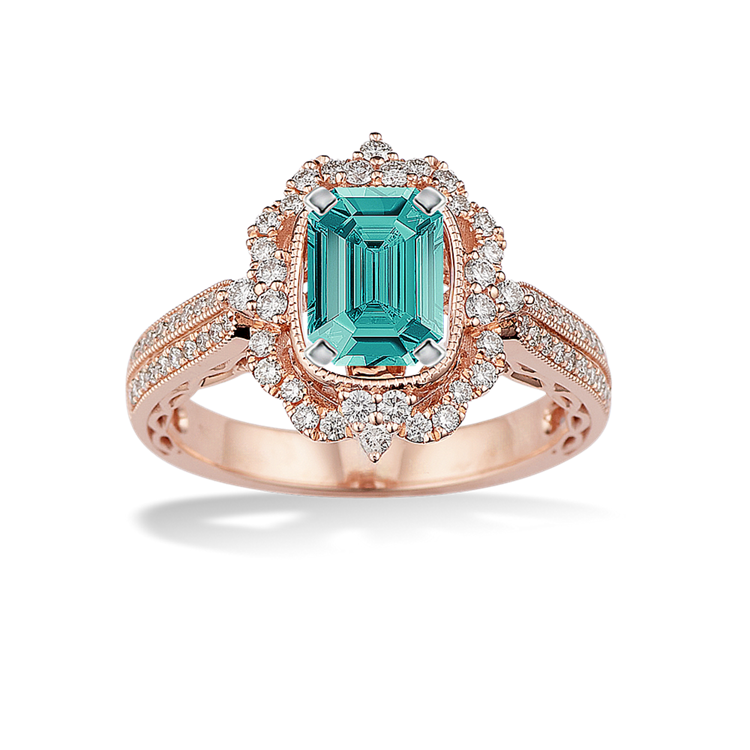 6.9 mm Blue Green Natural Sapphire Engagement Ring in Rose Gold