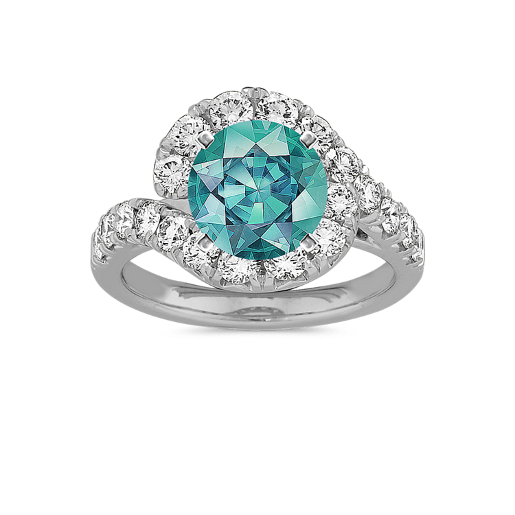 7.17 mm Blue Green Natural Sapphire Engagement Ring in Platinum