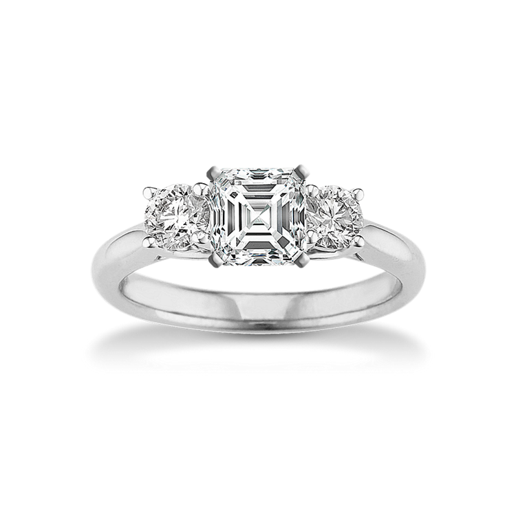 Isolde Natural Diamond Three-Stone Engagement Ring in 14K White Gold