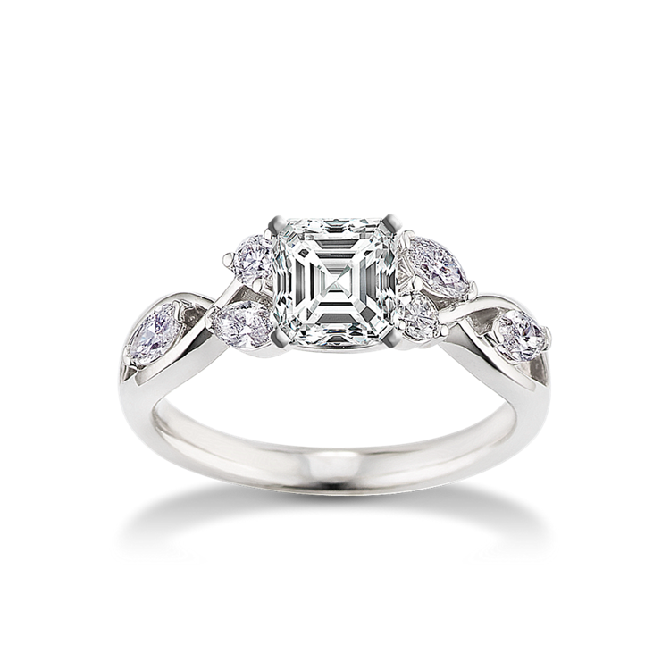 Saskia Natural Diamond Swirl Engagement Ring in 14k White Gold