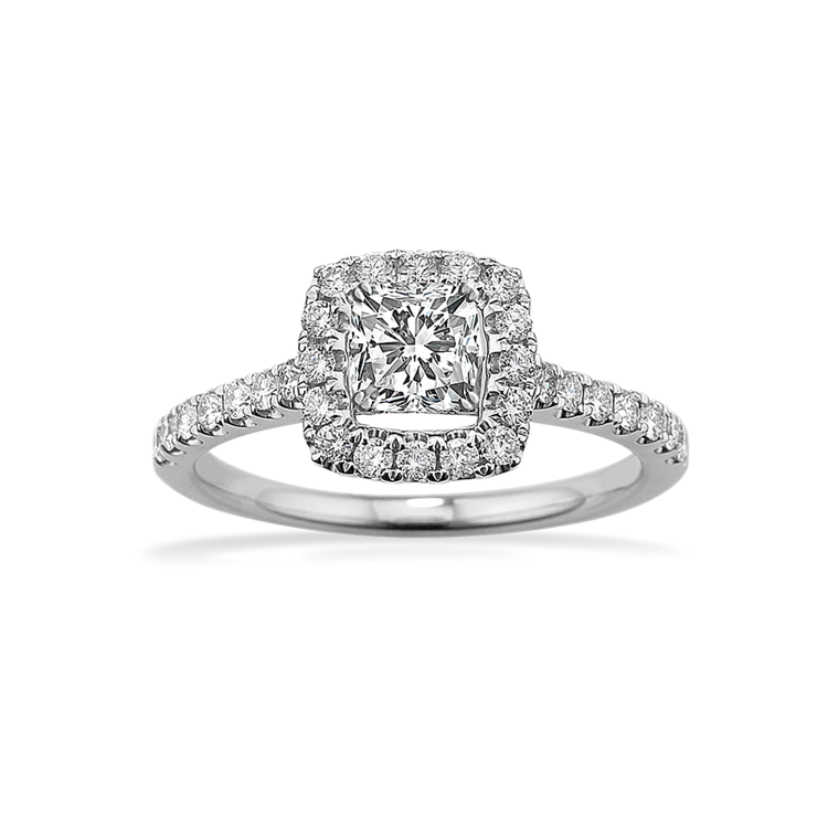 Delia Pave-Set Halo Engagement Ring in 14k White Gold