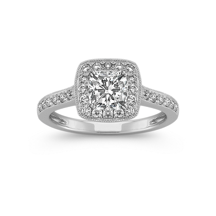 Tuscany Natural Diamond Halo Engagement Ring in 14K White Gold