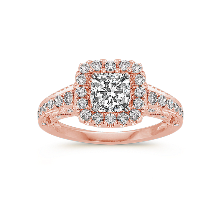 Mira Natural Diamond Halo Engagement Ring in 14k Rose Gold