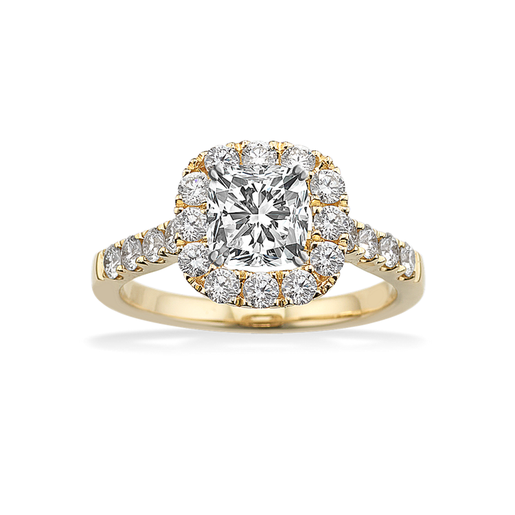 Sandrine Halo Natural Diamond Engagement Ring in 14K Yellow Gold