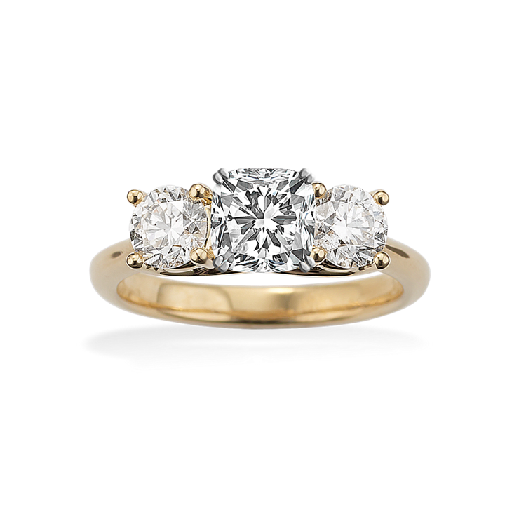 Three-Stone Natural Diamond Engagement Ring in 14k Yellow Gold