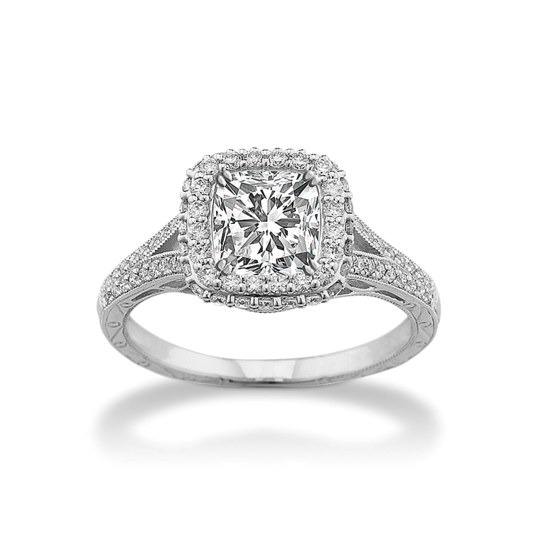Cora Natural Diamond Halo Engagement Ring in 14K White Gold
