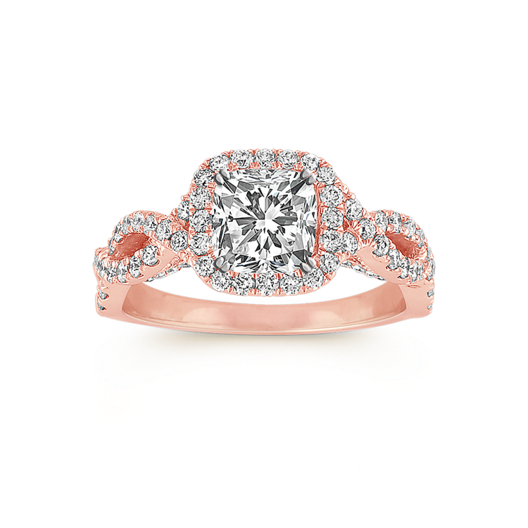 Cannes Infinity Natural Diamond Halo Engagement Ring in 14k Rose Gold