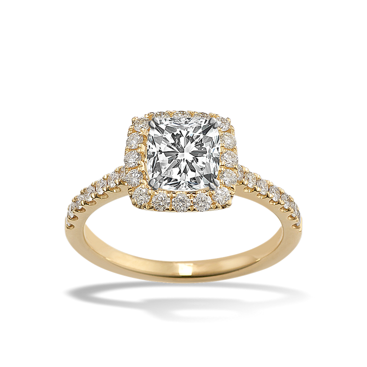 Classic Halo Natural Diamond Engagement Ring in 14k Yellow Gold