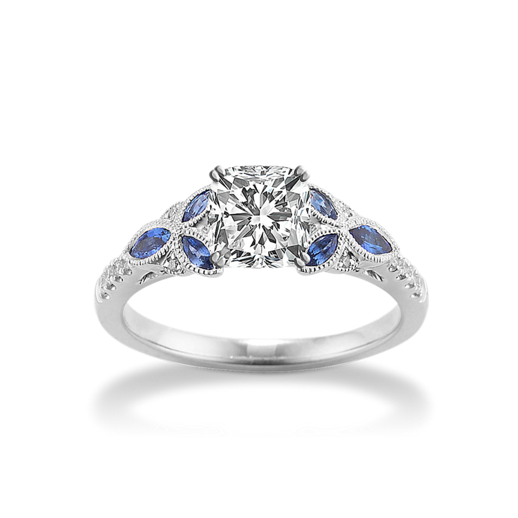 Palette Vintage Natural Diamond and Natural Sapphire Engagement Ring