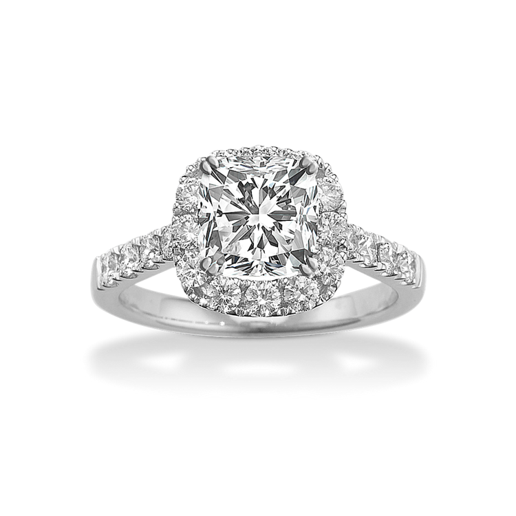 Sandrine Halo Natural Diamond Engagement Ring in 14K White Gold