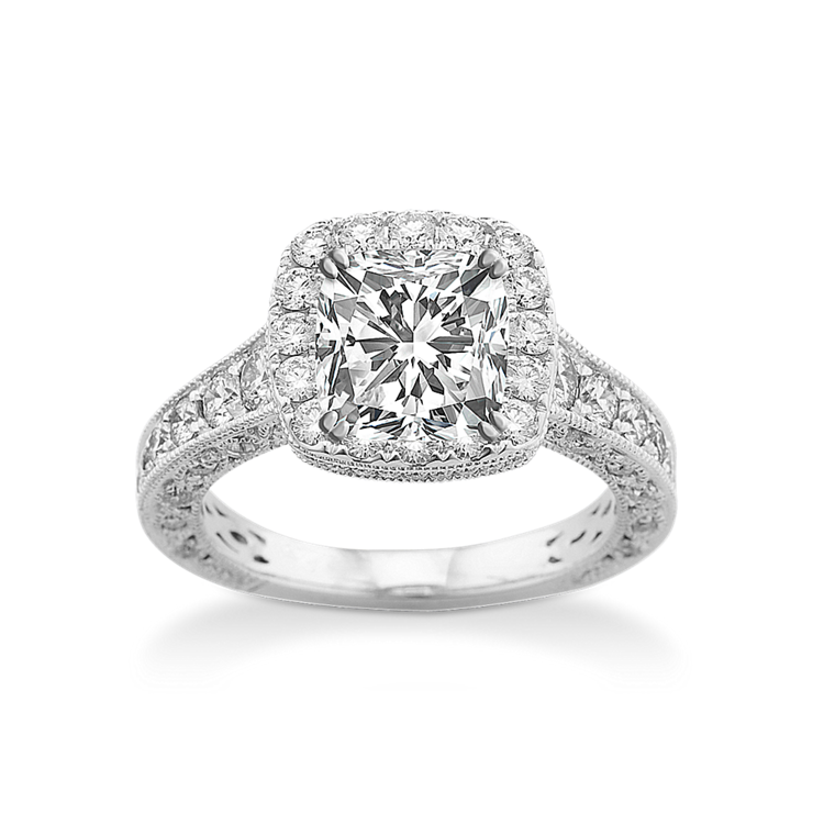 Natural Diamond Halo Vintage Engagement Ring
