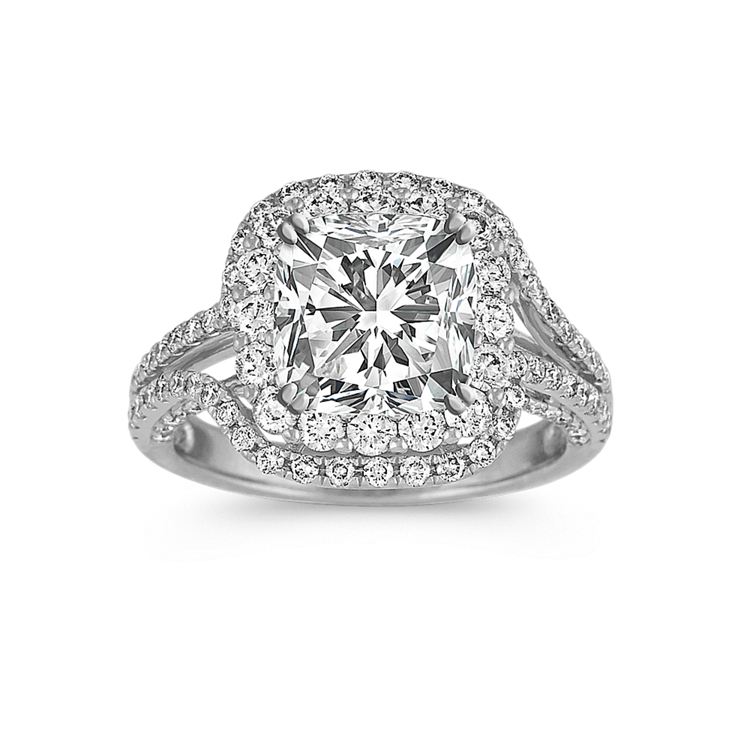 Cushion Halo Engagement Ring with Pave-Set Natural Diamonds