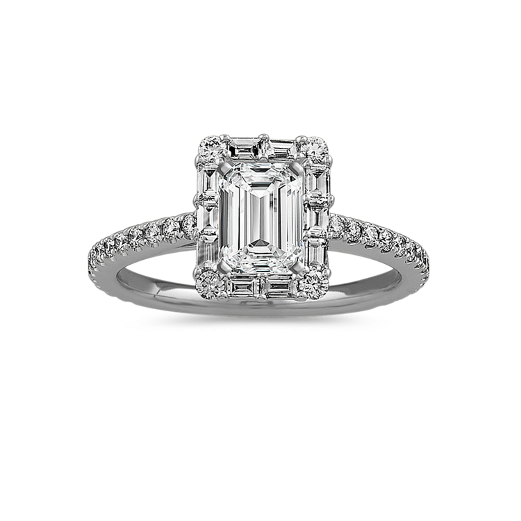 Baguette Natural Diamond Halo Engagement Ring