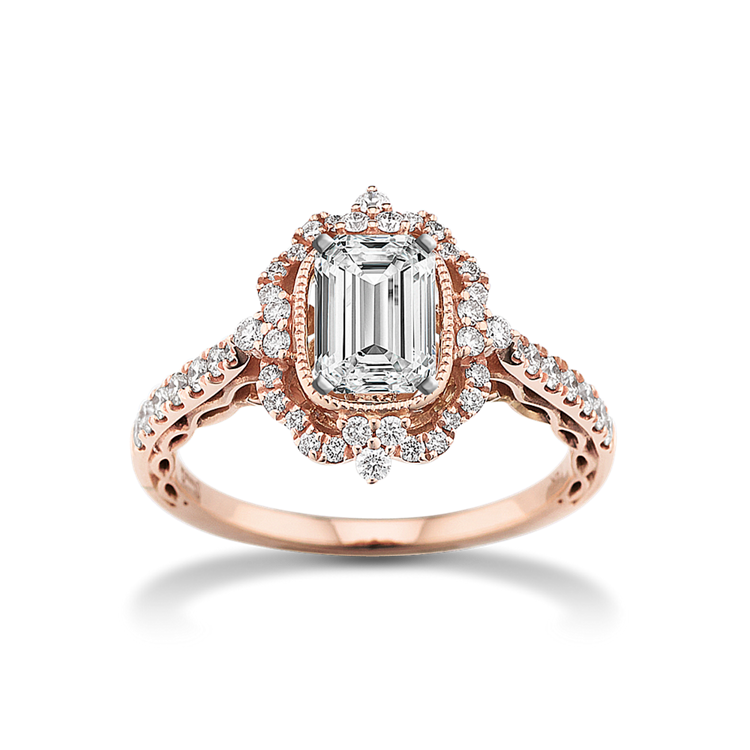 Royale Vintage Diamond Halo Engagement Ring in 14k Rose Gold