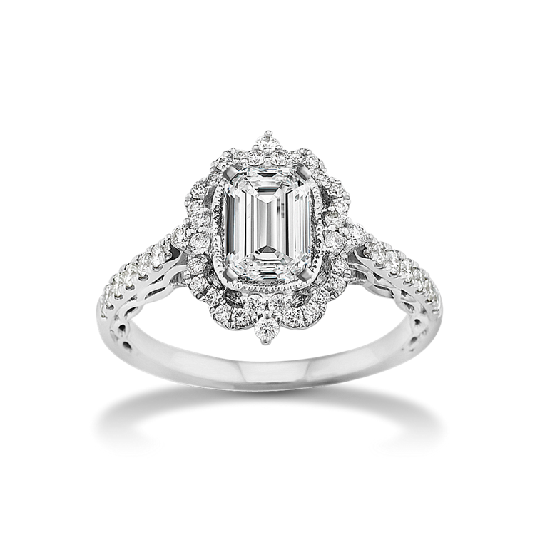 Royale Natural Diamond Halo Engagement Ring in 14K White Gold