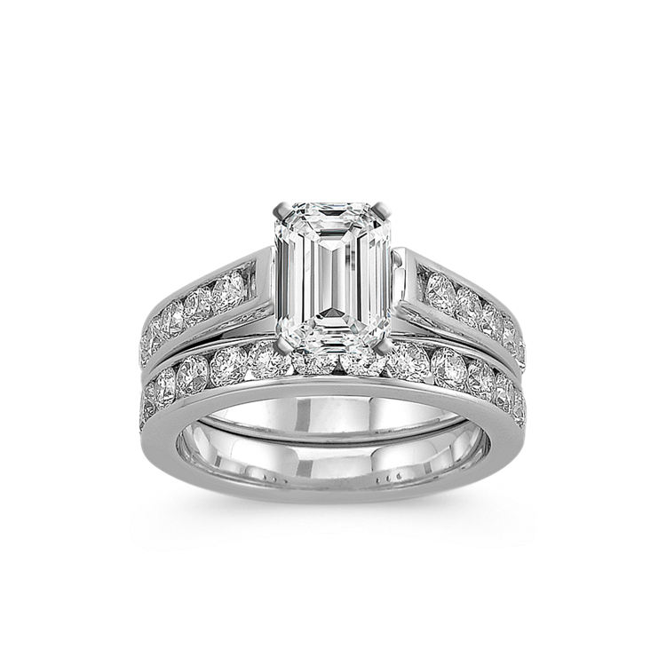 Cathedral Natural Diamond Wedding Set with Channel-Setting in 14k White Gold