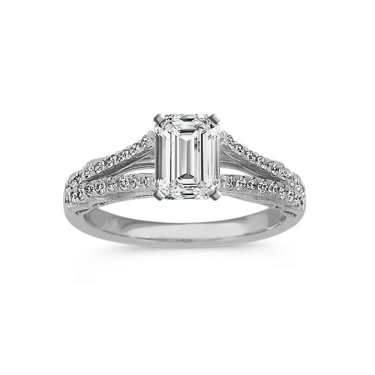 Vintage Round Natural Diamond Split Shank Engagement Ring in Platinum