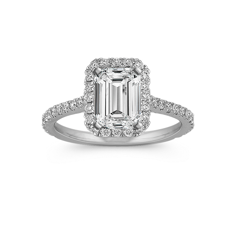 Halo Natural Diamond Engagement Ring in 14K White Gold