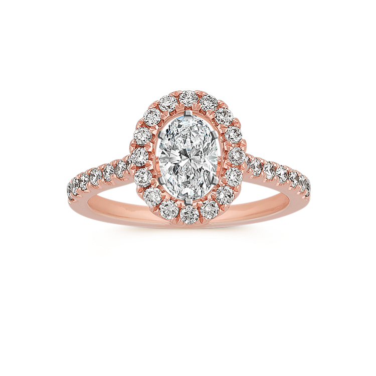 Oval Halo Engagement Ring in 14k Rose Gold with Round Natural Diamond Accents