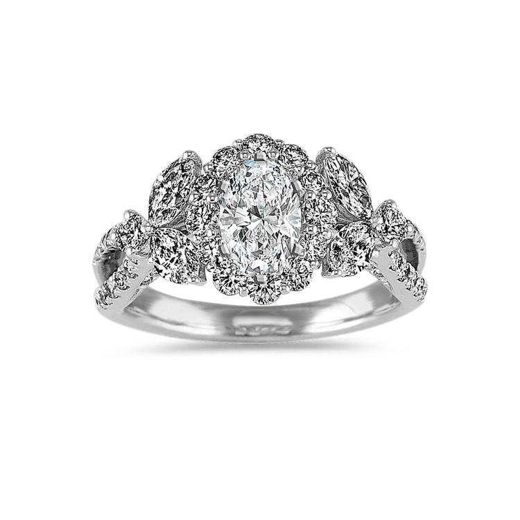 Marquise and Round Natural Diamond Halo Engagement Ring