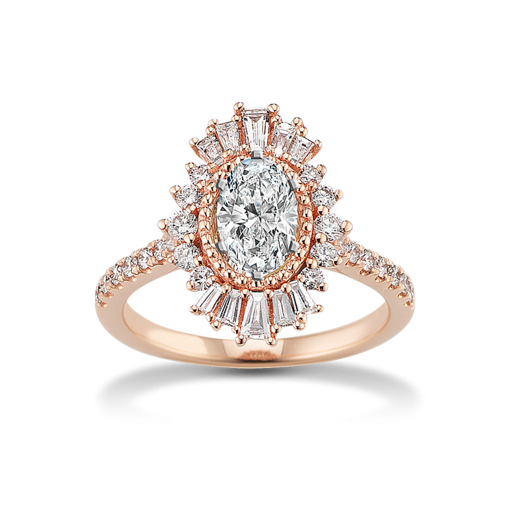 Fete Baguette and Round Natural Diamond Halo Engagement Ring