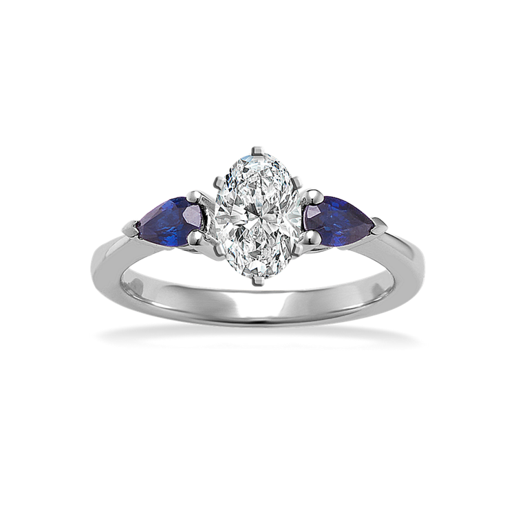 Three-Stone Pear-Shaped Natural Sapphire Engagement Ring