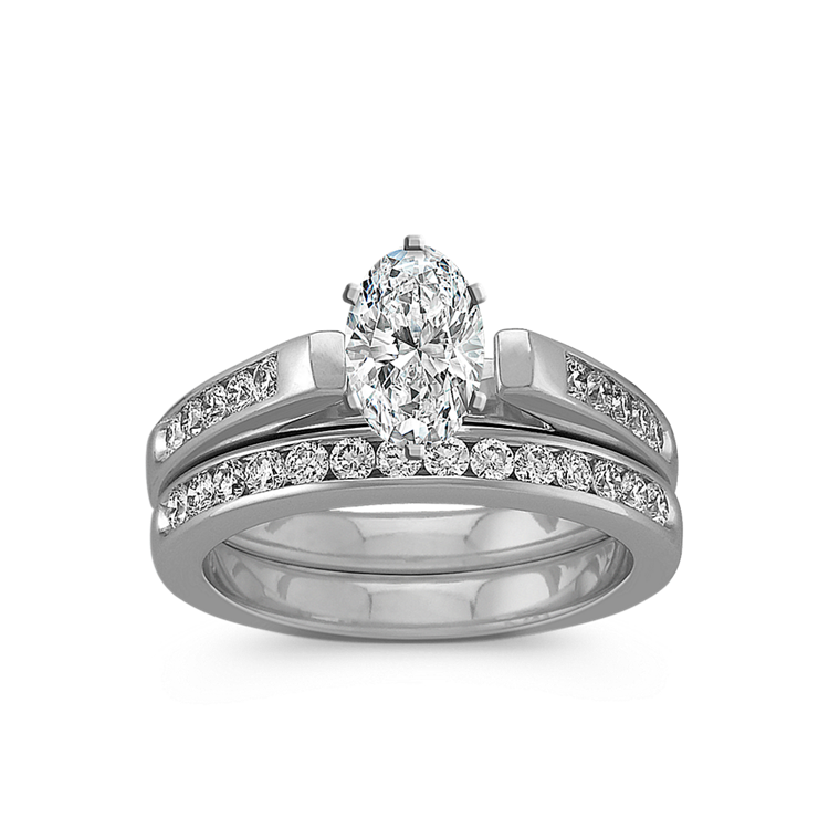 Cathedral Natural Diamond Wedding Set with Channel-Setting