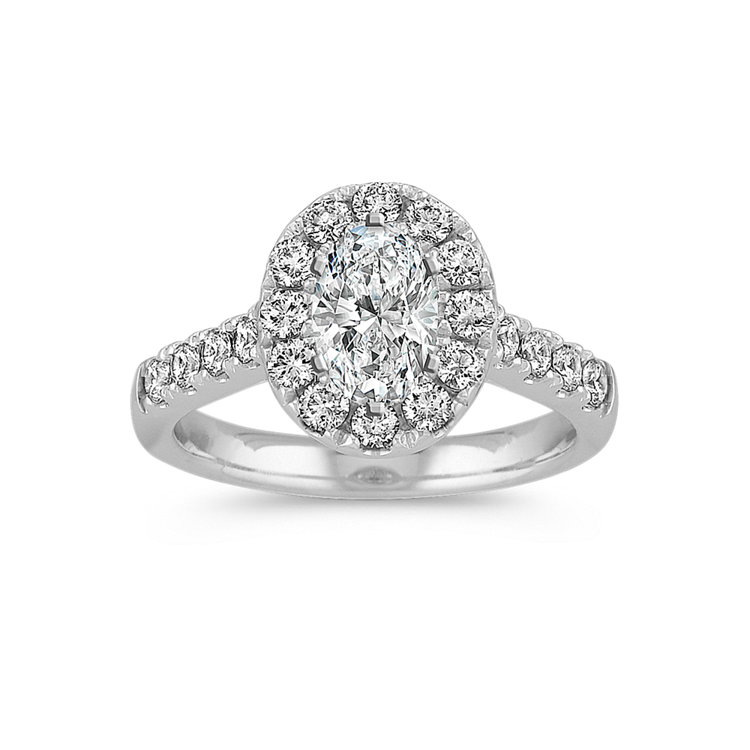 Oval Halo Natural Diamond Engagement Ring in 14k White Gold
