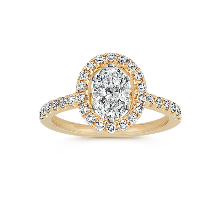 Oval Halo Natural Diamond Engagement Ring in 14k Yellow Gold